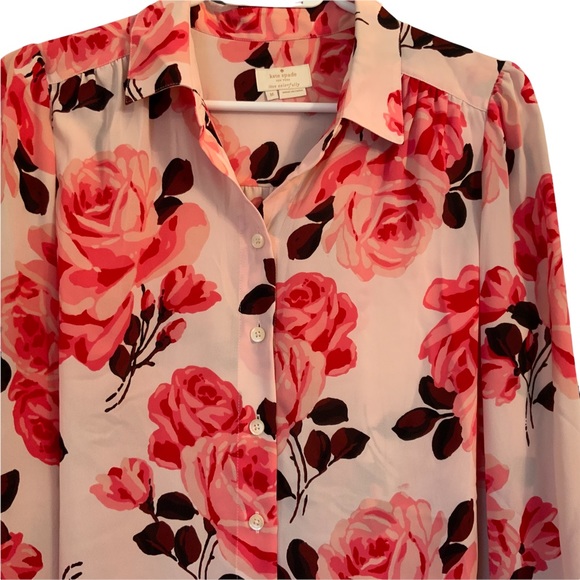 Kate Spade Live Colourfully Blouse Pink Floral Pattern Size M - Picture 2 of 8